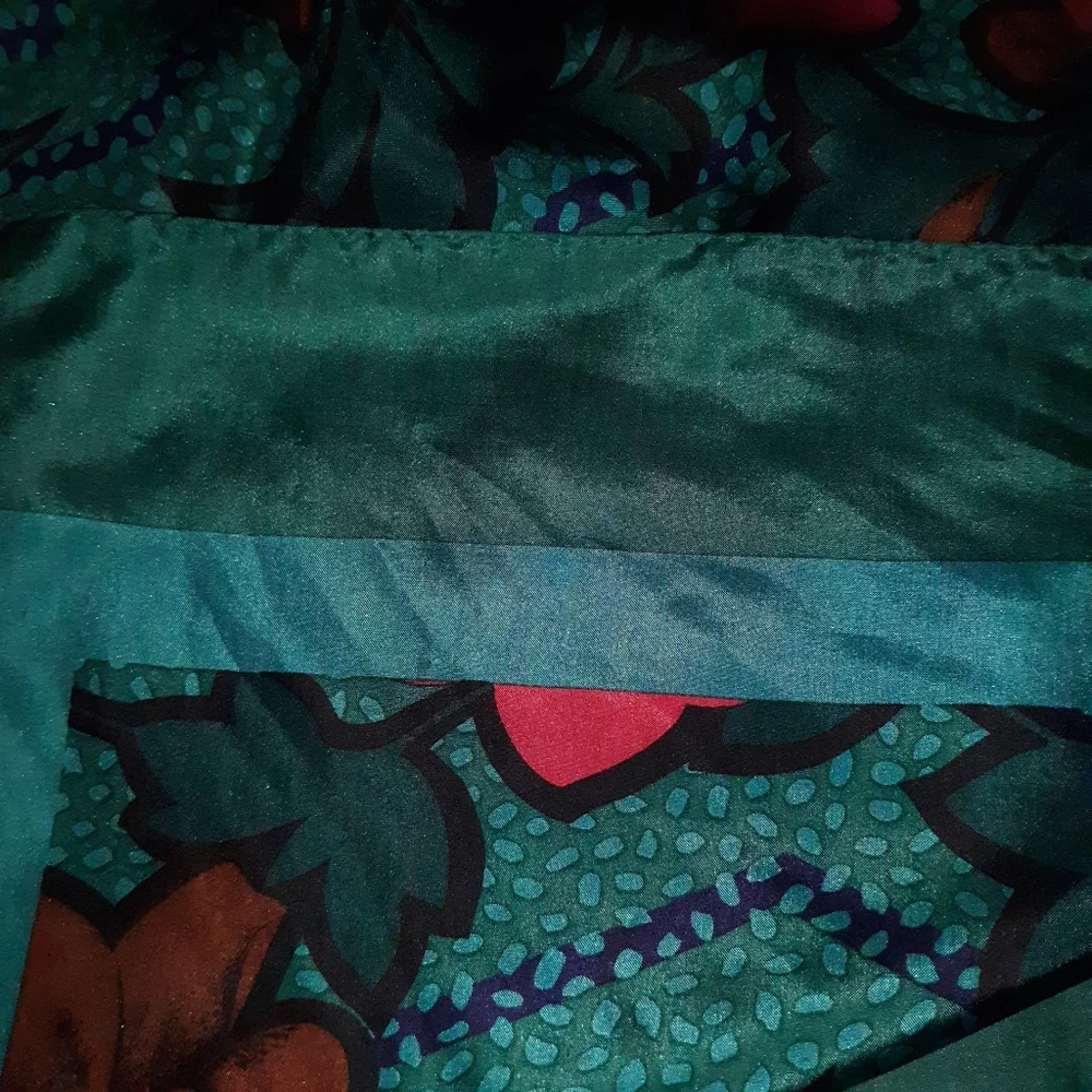 CHRISTIAN DIOR VTG Teal Red Floral Silk Scarf